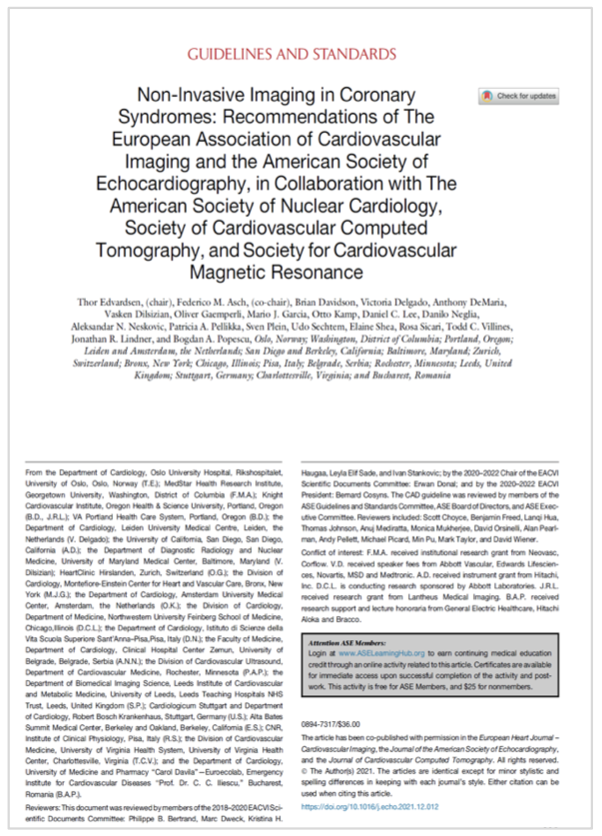 2022 EACVI/ASE Guidelines for non-invasive imaging in coronary syndromes