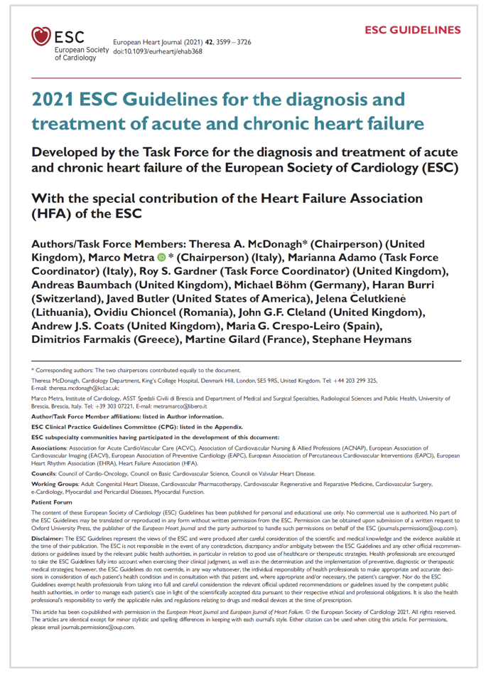 2021 ESC Guidelines for the diagnosis and treatment of acute and chronic heart failure