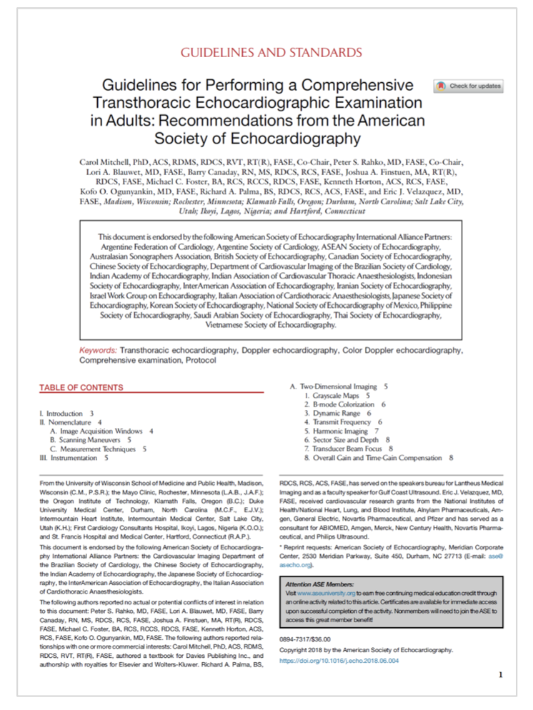 2019 ASE Guidelines for Performing a Comprehensive Transthoracic Echocardiographic Examination in Adults