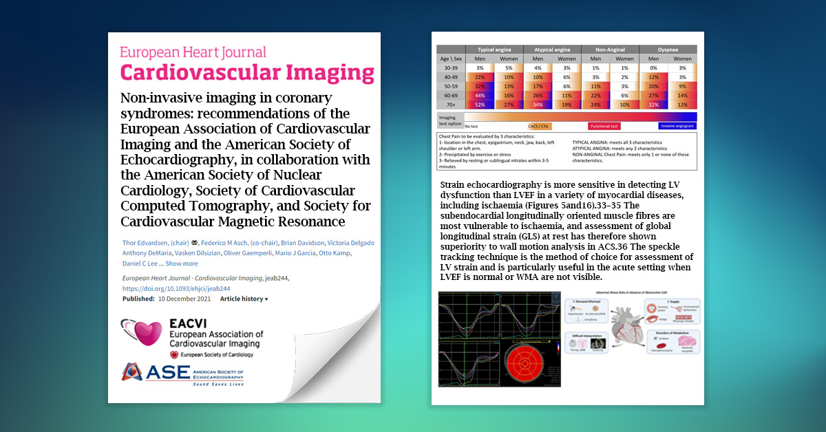 EACVI and ASE present a new pathway for better CAD detection: The guidelines for non-invasive imaging in coronary syndromes